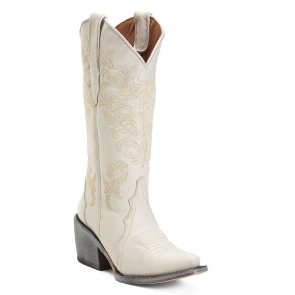 TANNER MARK White Made In Mexico Leather Snip Toe Western Boots - Picture 1 of 2